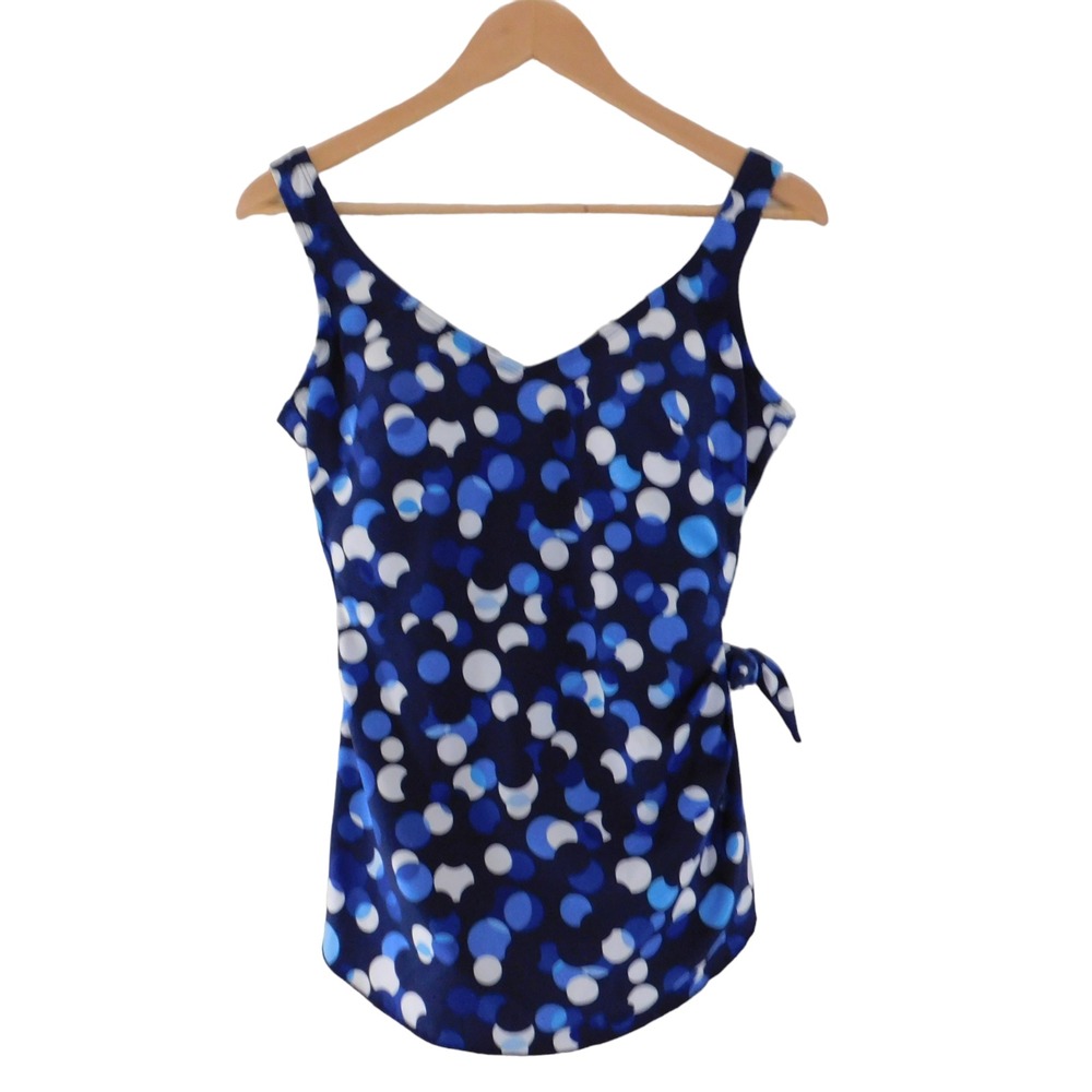 Roxanne Womens Swimsuit Size 34D 10 One Piece Blue White Polka Dots Built in Bra